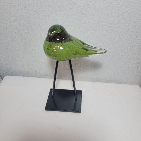 💚💚 SPECKLED GLASS BIRD WITH LONG METAL LEGS GREEN - Picture 10 of 10